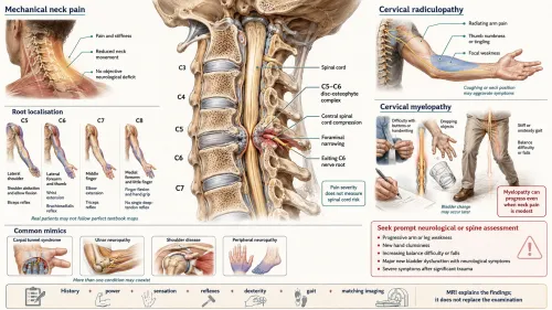 Cervical spondylosis symptoms and neurological warning signs